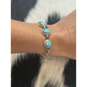 Native American SW Sterling Silver Blue Ridge Turquoise Multi-stone Bracelet 8”